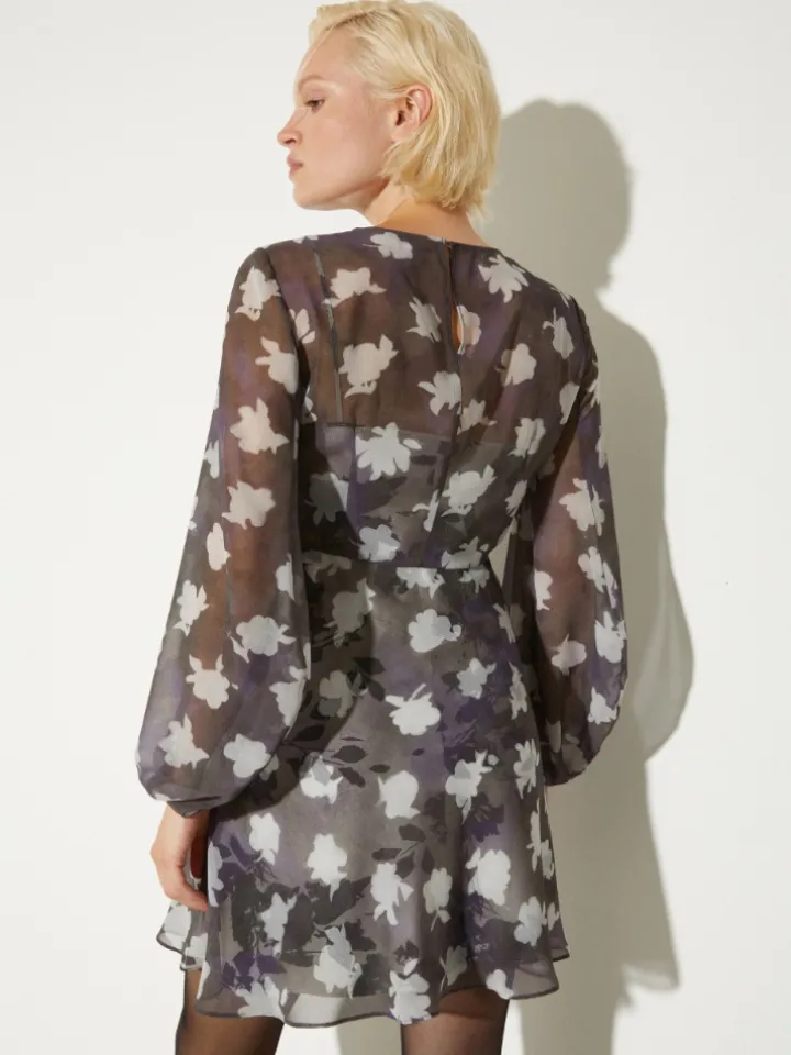 2-in-1 georgette and twill dress - navy