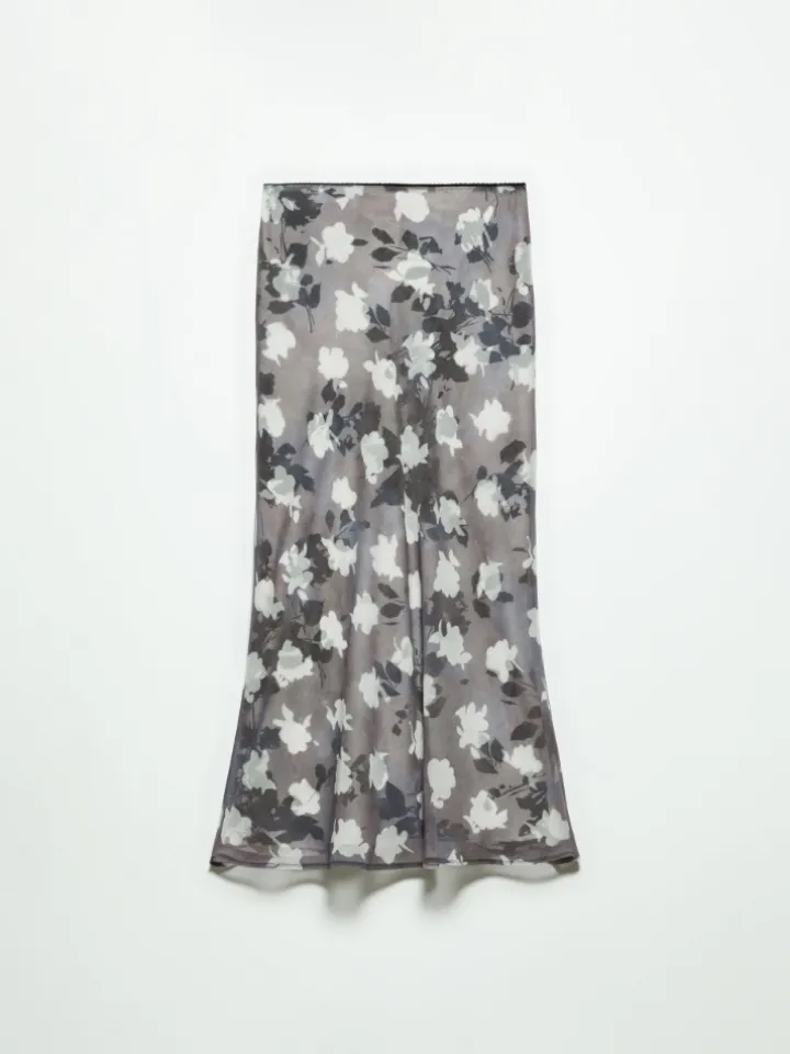 2-in-1 georgette and twill skirt - navy