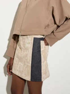 Jacquard fabric mini skirt - beige
