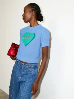 Jacquard knitted T-shirt - sky blue