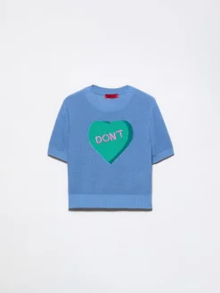 Jacquard knitted T-shirt - sky blue