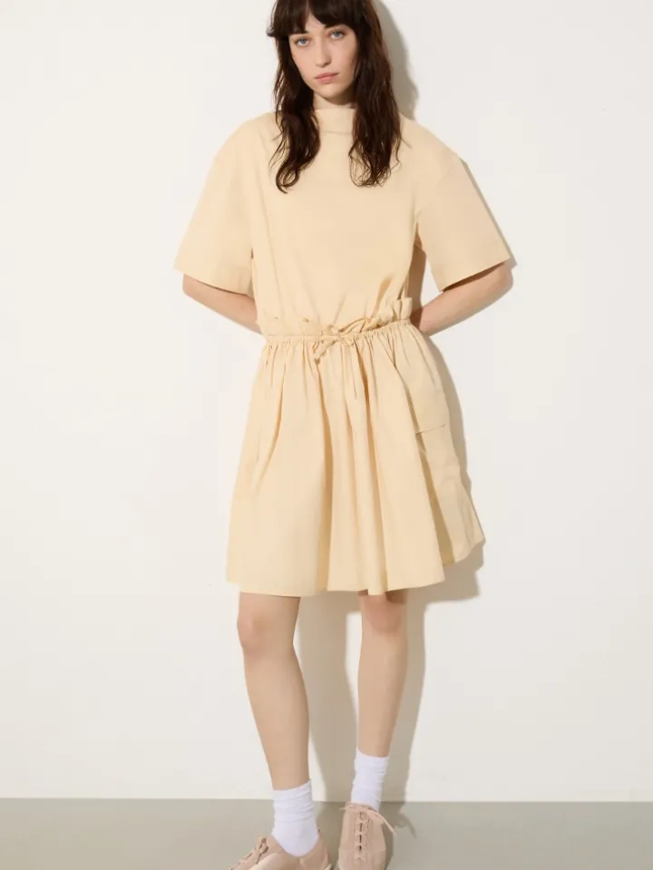 Jersey and poplin dress - sand
