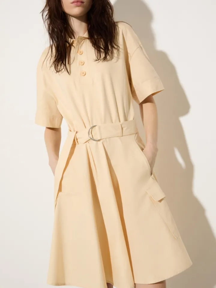 Jersey and poplin polo dress - sand
