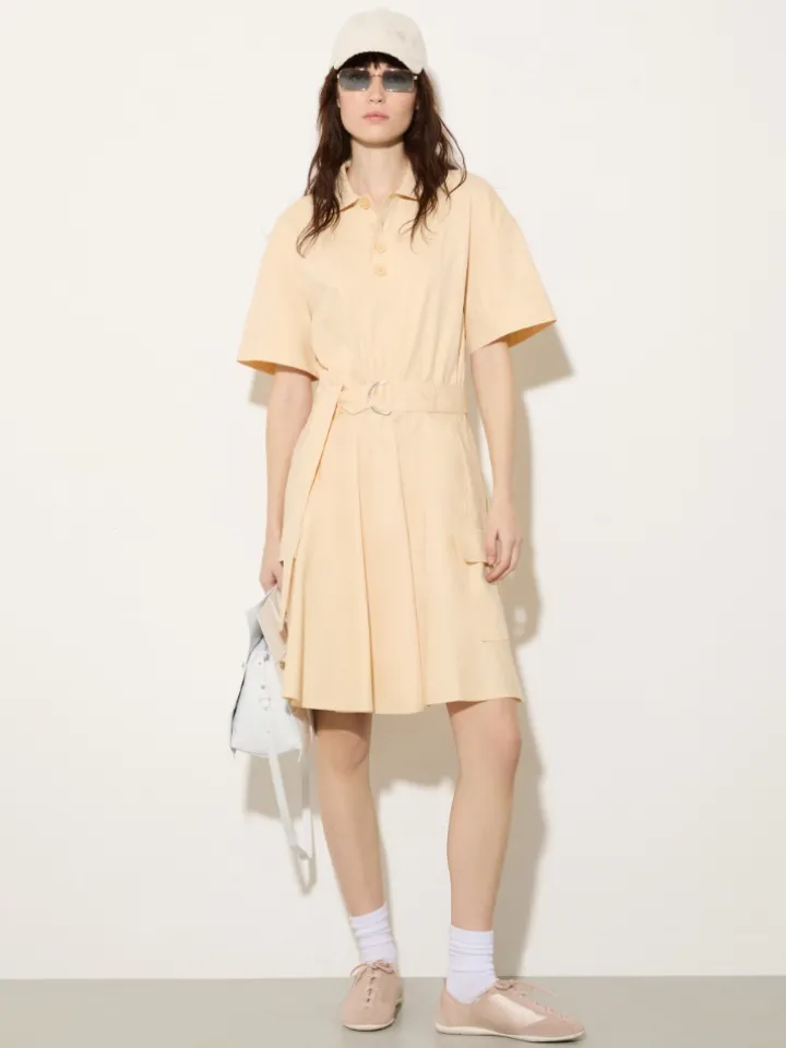Jersey and poplin polo dress - sand