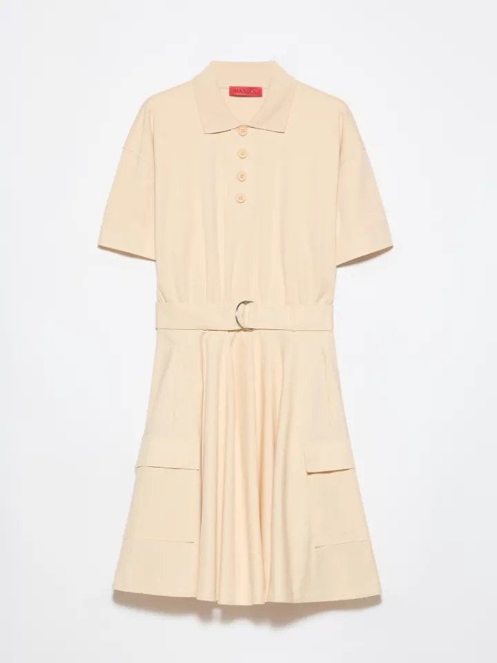 Jersey and poplin polo dress - sand