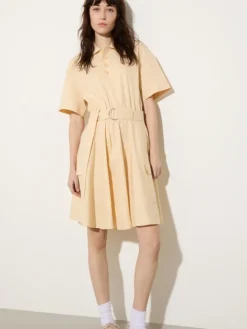 Jersey and poplin polo dress - sand