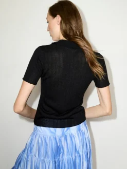 Jewel-embroidered polo shirt - black