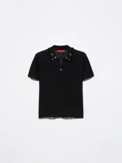 Jewel-embroidered polo shirt - black