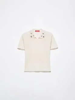Jewel-embroidered polo shirt - milk