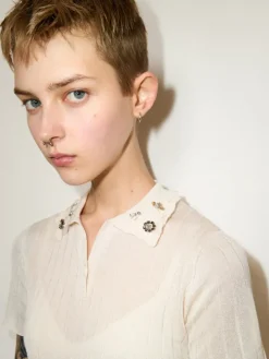 Jewel-embroidered polo shirt - milk