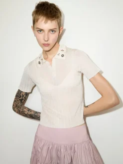 Jewel-embroidered polo shirt - milk