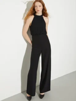 Jumpsuit in envers satin and georgette - black