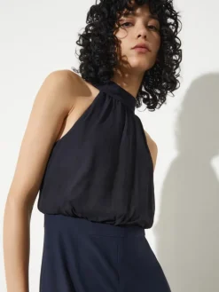 Jumpsuit in envers satin and georgette - ultramarine