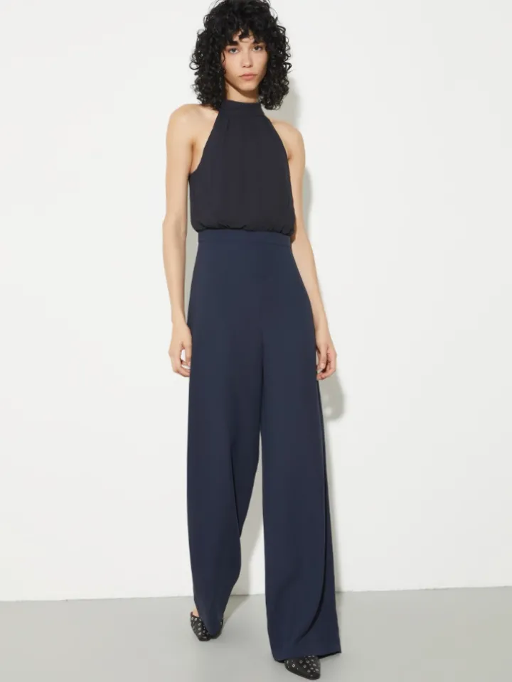 Jumpsuit in envers satin and georgette - ultramarine