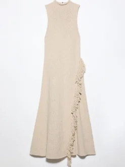 Knit midi dress with fringe - ice