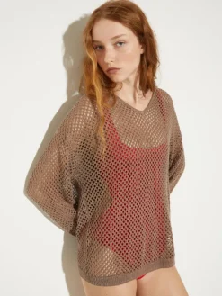 Knitted mesh hoodie - ecru