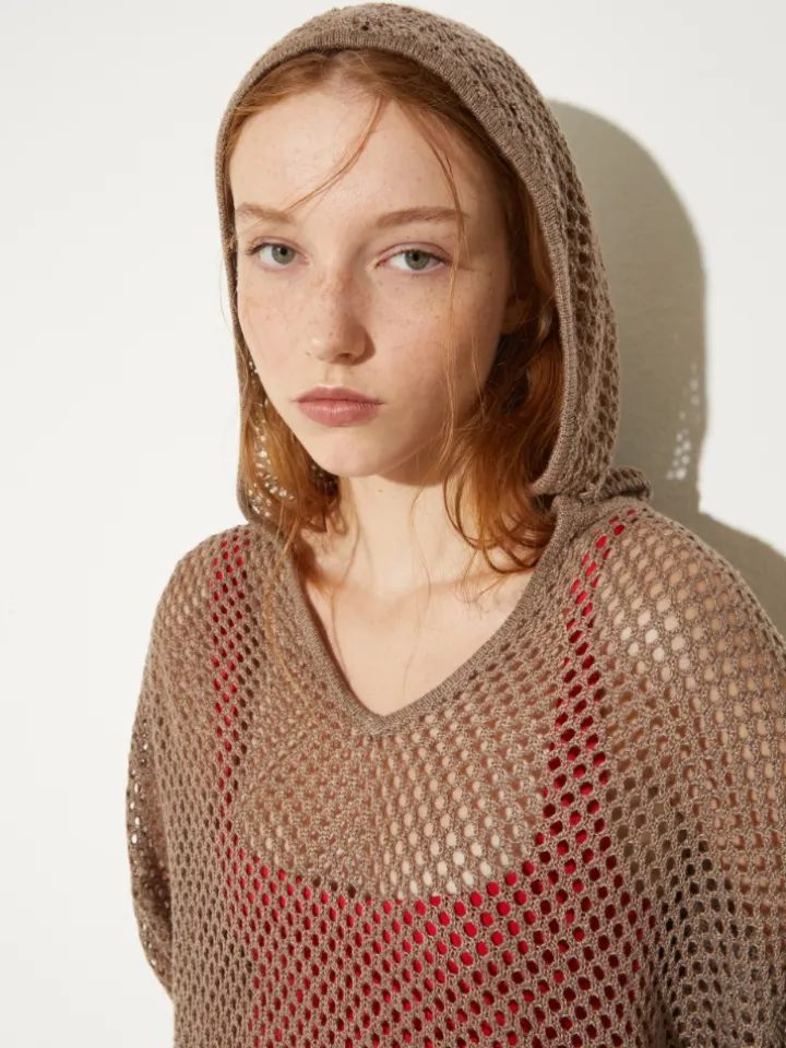 Knitted mesh hoodie - ecru