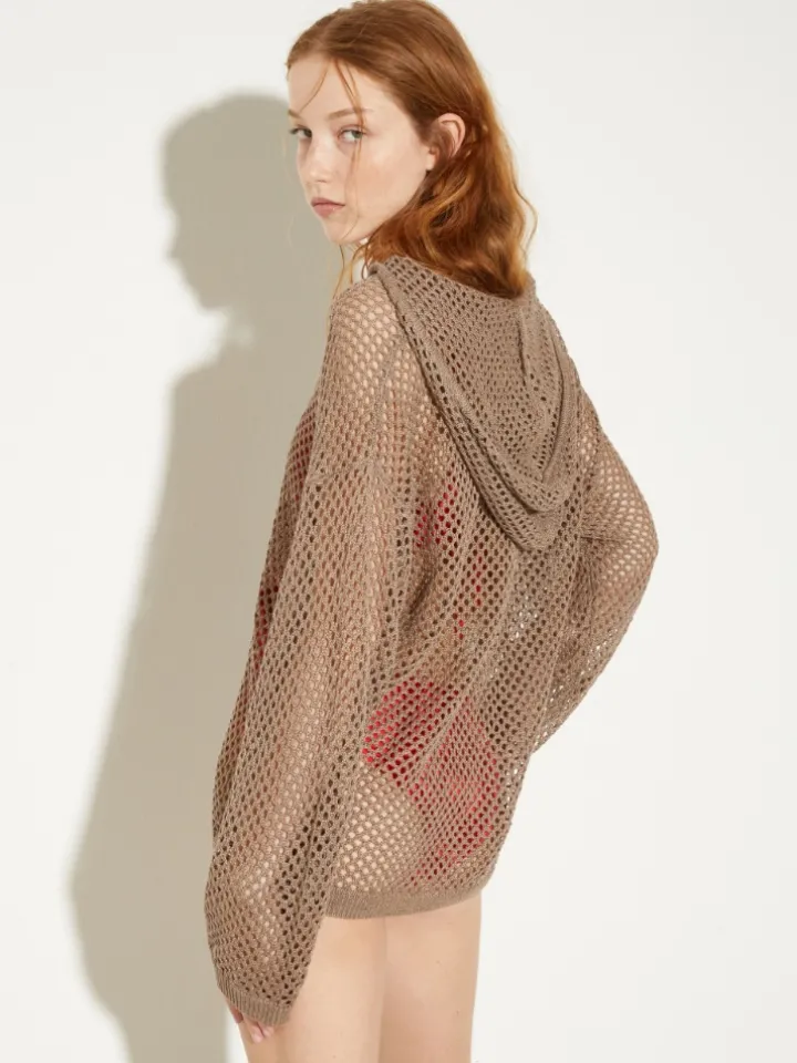 Knitted mesh hoodie - ecru