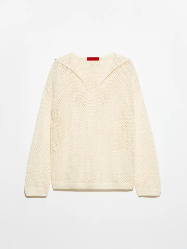 Knitted mesh hoodie - milk