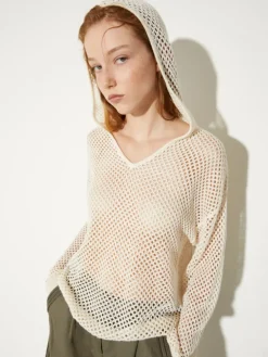 Knitted mesh hoodie - milk