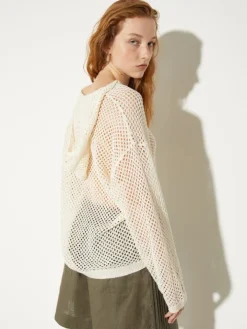 Knitted mesh hoodie - milk