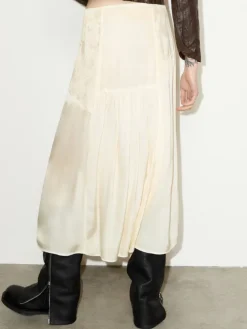 Lace-insert satin midi skirt - banana
