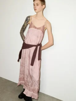 Lace-trimmed jacquard maxi dress - pink