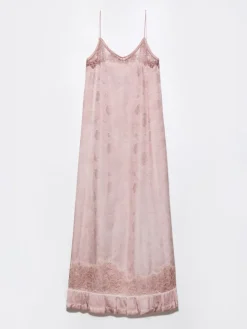 Lace-trimmed jacquard maxi dress - pink
