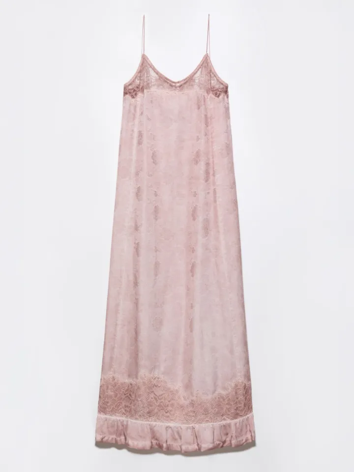 Lace-trimmed jacquard maxi dress - pink
