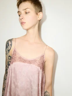 Lace-trimmed jacquard maxi dress - pink
