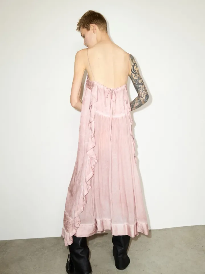 Lace-trimmed jacquard maxi dress - pink