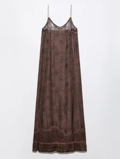 Lace-trimmed jacquard maxi dress - chocolate