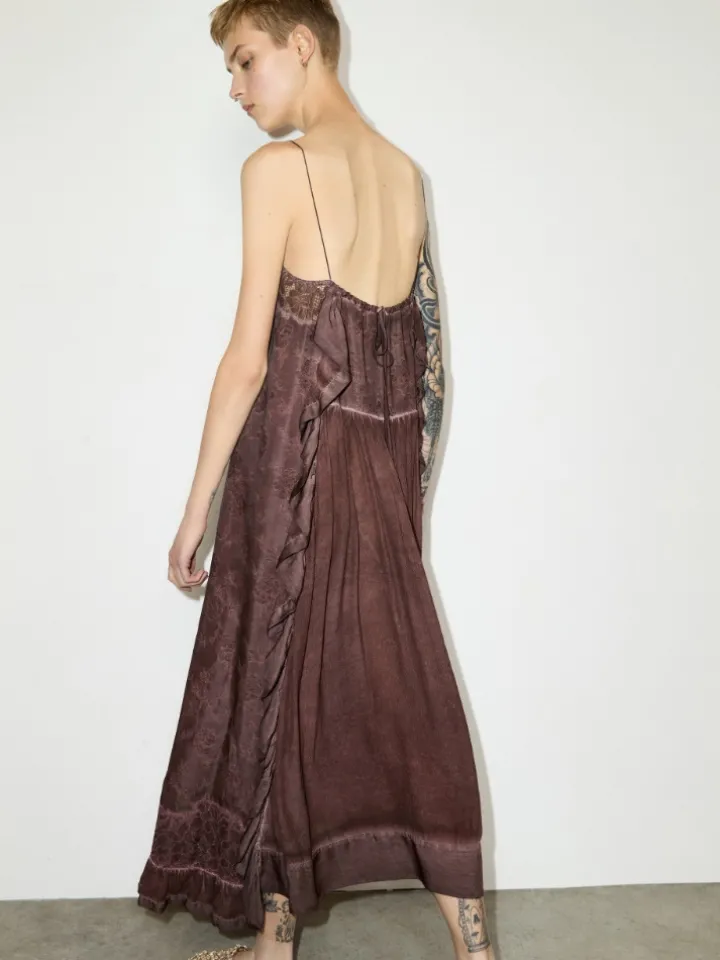Lace-trimmed jacquard maxi dress - chocolate