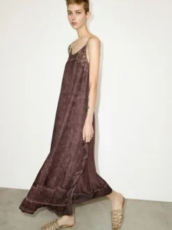 Lace-trimmed jacquard maxi dress - chocolate