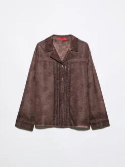 Lace-trimmed jacquard shirt - chocolate