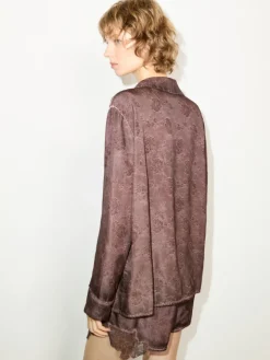 Lace-trimmed jacquard shirt - chocolate