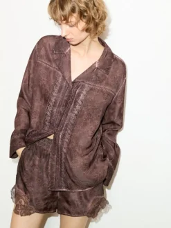 Lace-trimmed jacquard shirt - chocolate
