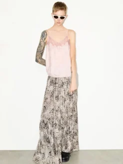 Lace-trimmed jacquard top - pink