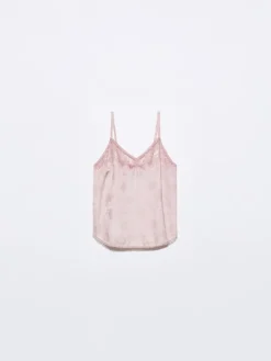 Lace-trimmed jacquard top - pink