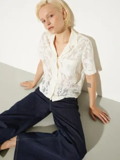 Lacy jersey bowling shirt - milk