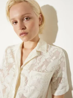 Lacy jersey bowling shirt - milk