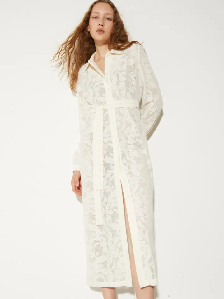 Lacy jersey shirt dress - milk