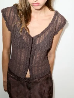 Lacy jersey top - brown