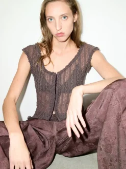 Lacy jersey top - brown