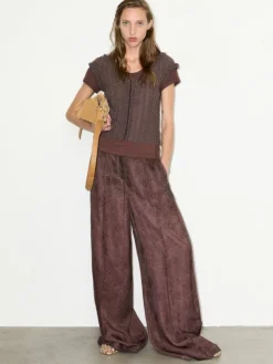 Lacy jersey top - brown