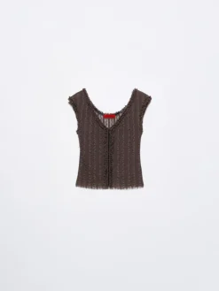 Lacy jersey top - brown