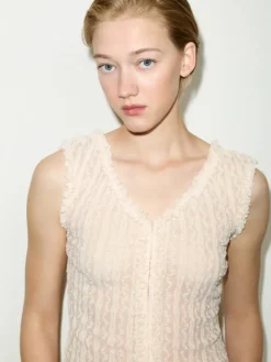 Lacy jersey top - ecru