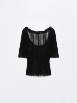 Lacy jersey T-shirt - black