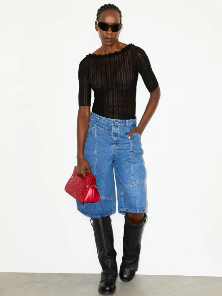 Lacy jersey T-shirt - black