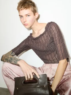 Lacy jersey T-shirt - brown